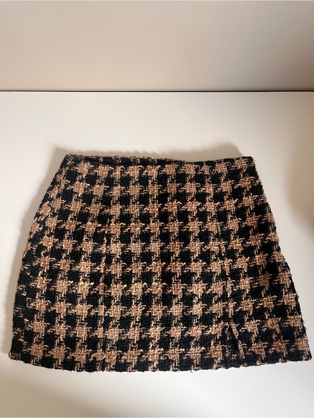 Only Black and Tan Houndstooth Tweed Mini Skirt